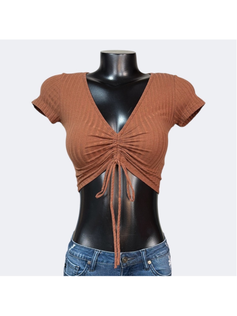 Chocolate USA 90’s VTG Ribbed Crop Top Brown sz XS Bohemian Indie Earthy Retro